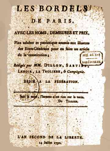 Bordels de Paris,révolution,Sartine,Dillon,la Trémolière 